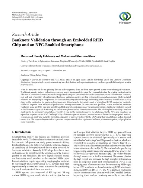 Banknote Validation through an Embedded RFID Chip and an NF